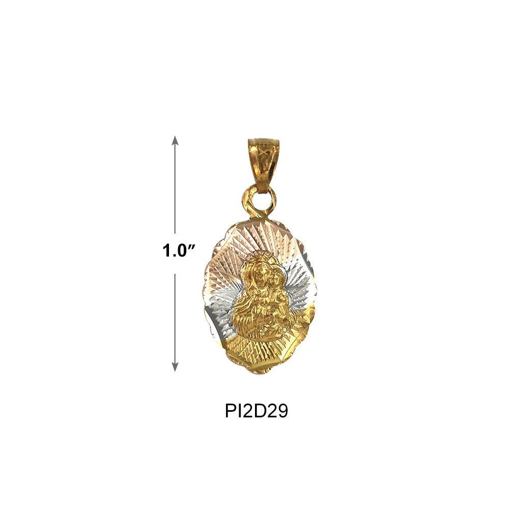 Oval Flower Virgin Del Carmen 3 Diamond Cut Pendant PI2D29