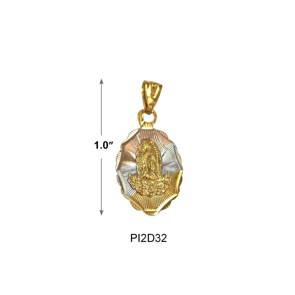 Oval Flower Guadalupe With Flowers 4 Diamond Cut Pendant PI2D32