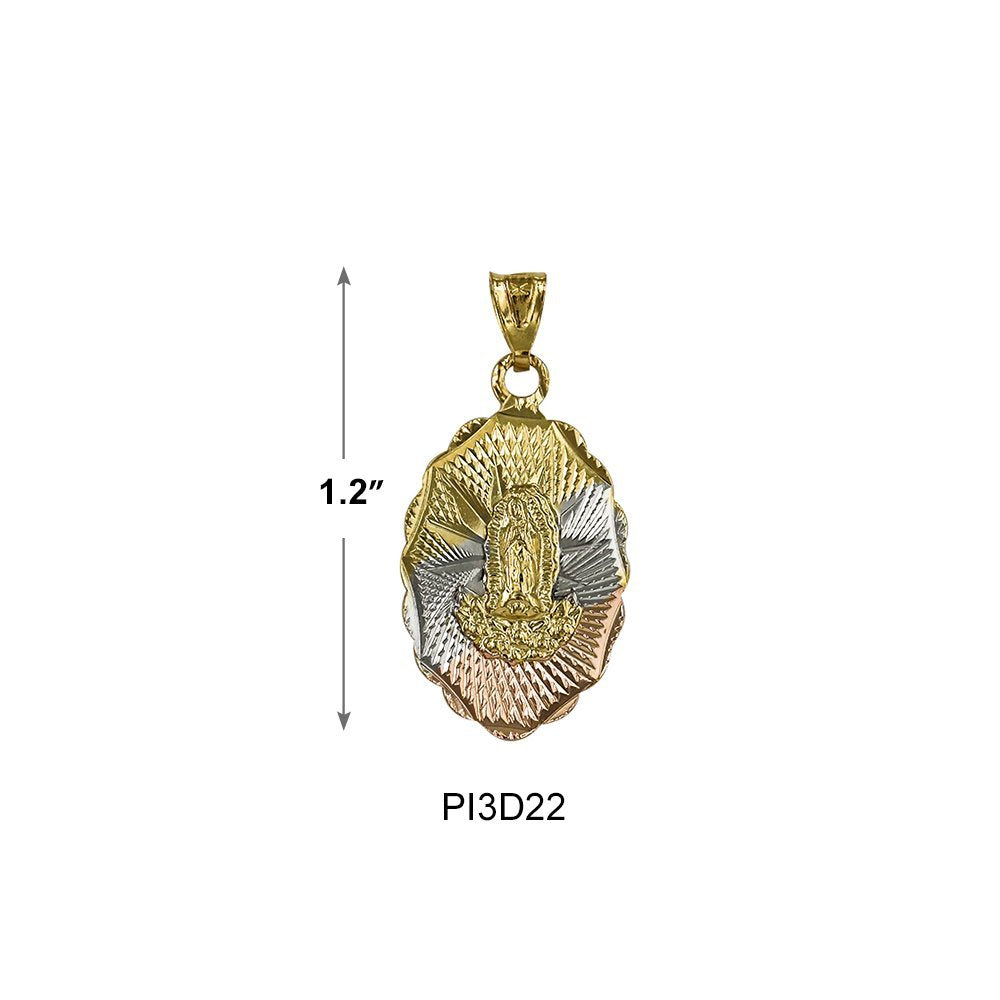 Oval Flower Guadalupe With Flowers 3 Diamond Cut Pendant PI3D22