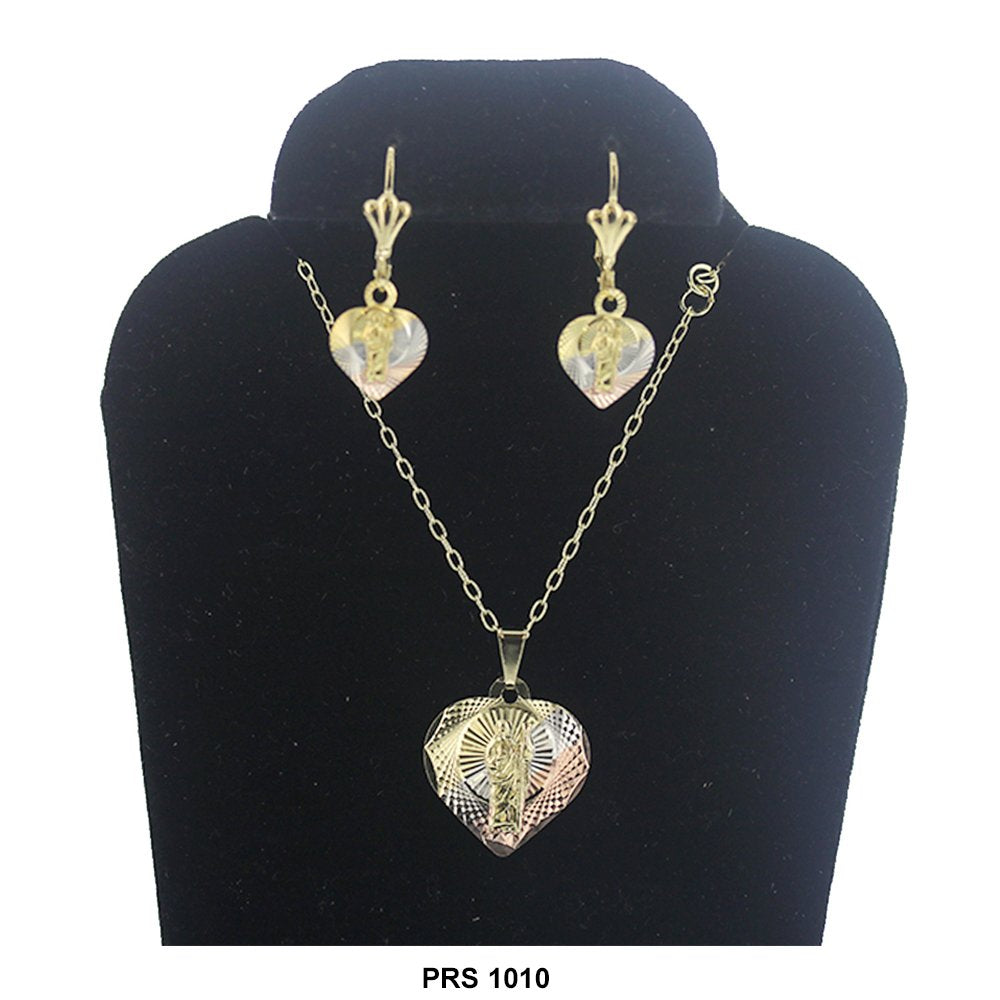 Diamond Cut Heart San Judas Pendant Set PRS 1010