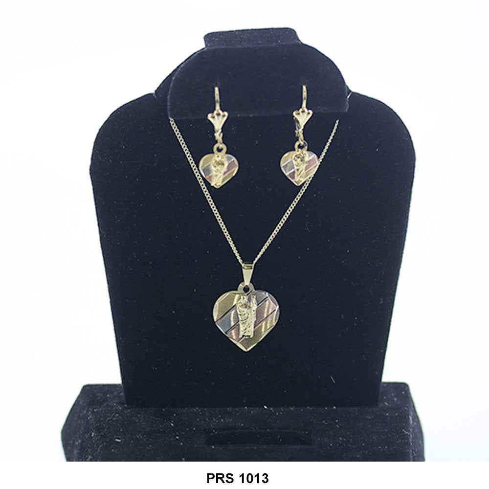 Diamond Cut Heart San Judas Pendant Set PRS 1013