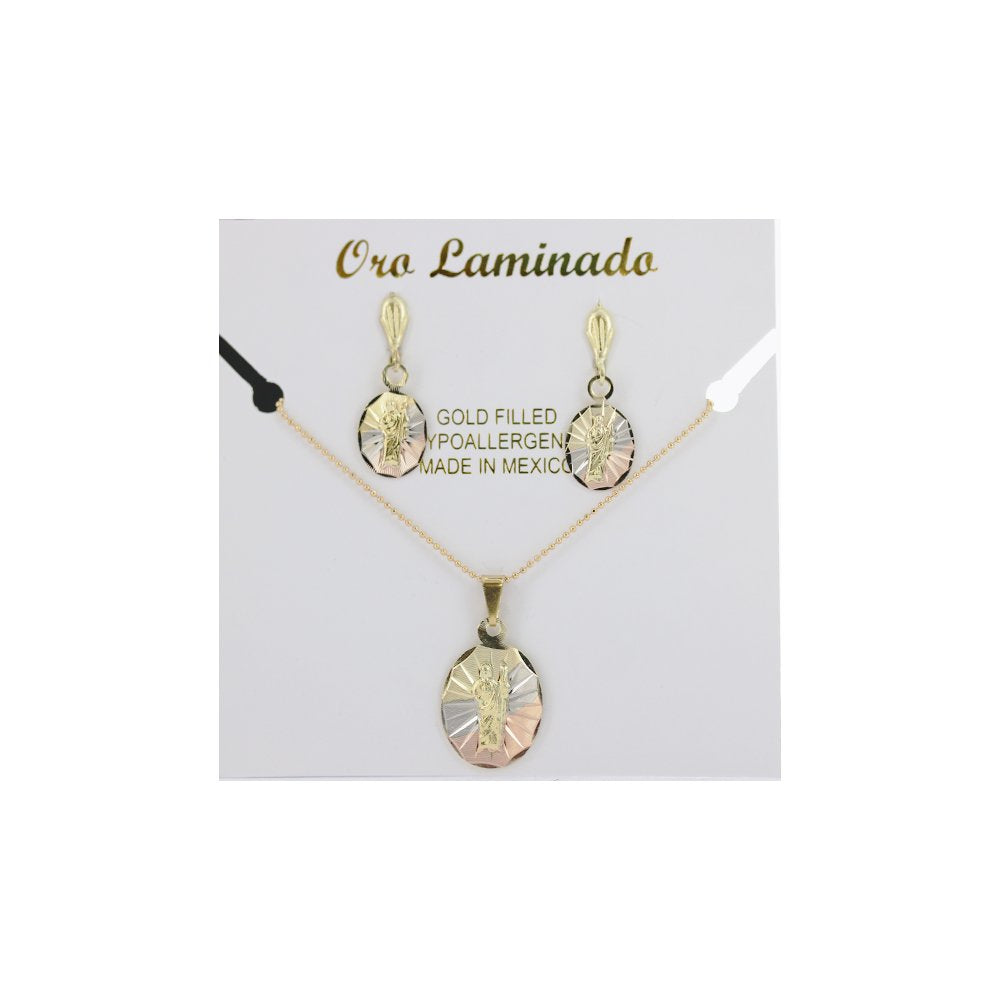 Diamond Cut Oval San Judas Pendant Set PRS 1020