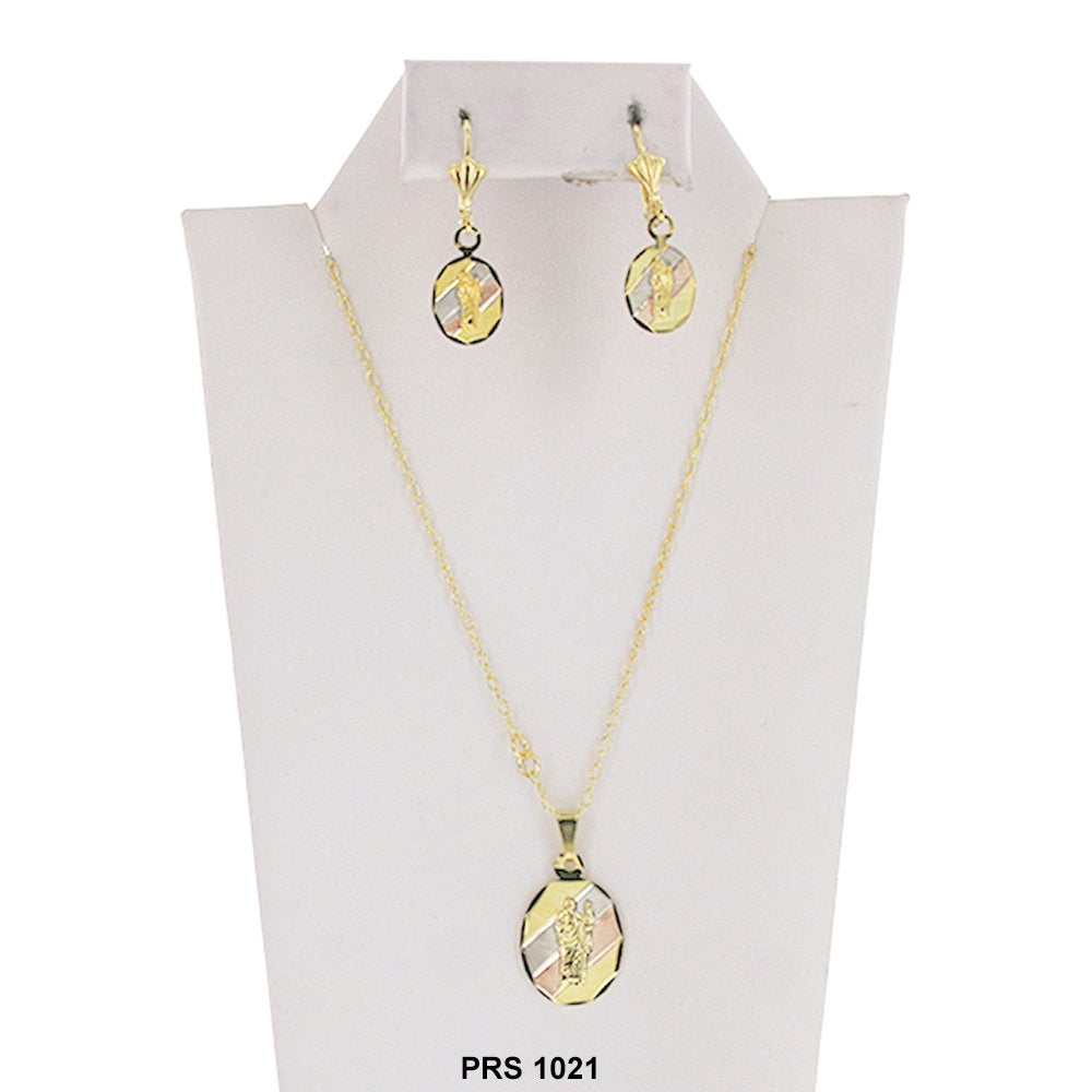 Diamond Cut Oval San Judas Pendant Set PRS 1021