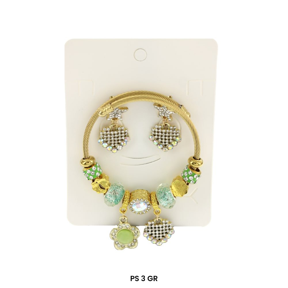 Pulsera Charms Colgantes Con Aretes PS 3 GR