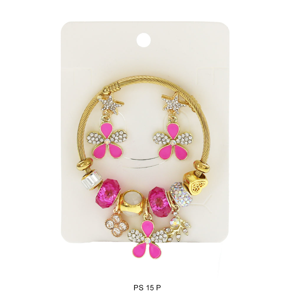 Pulsera Charms Colgantes Con Aretes PS 15 P