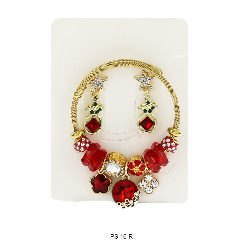 Hanging Charms Bracelet With Stud Earrings PS 16 R