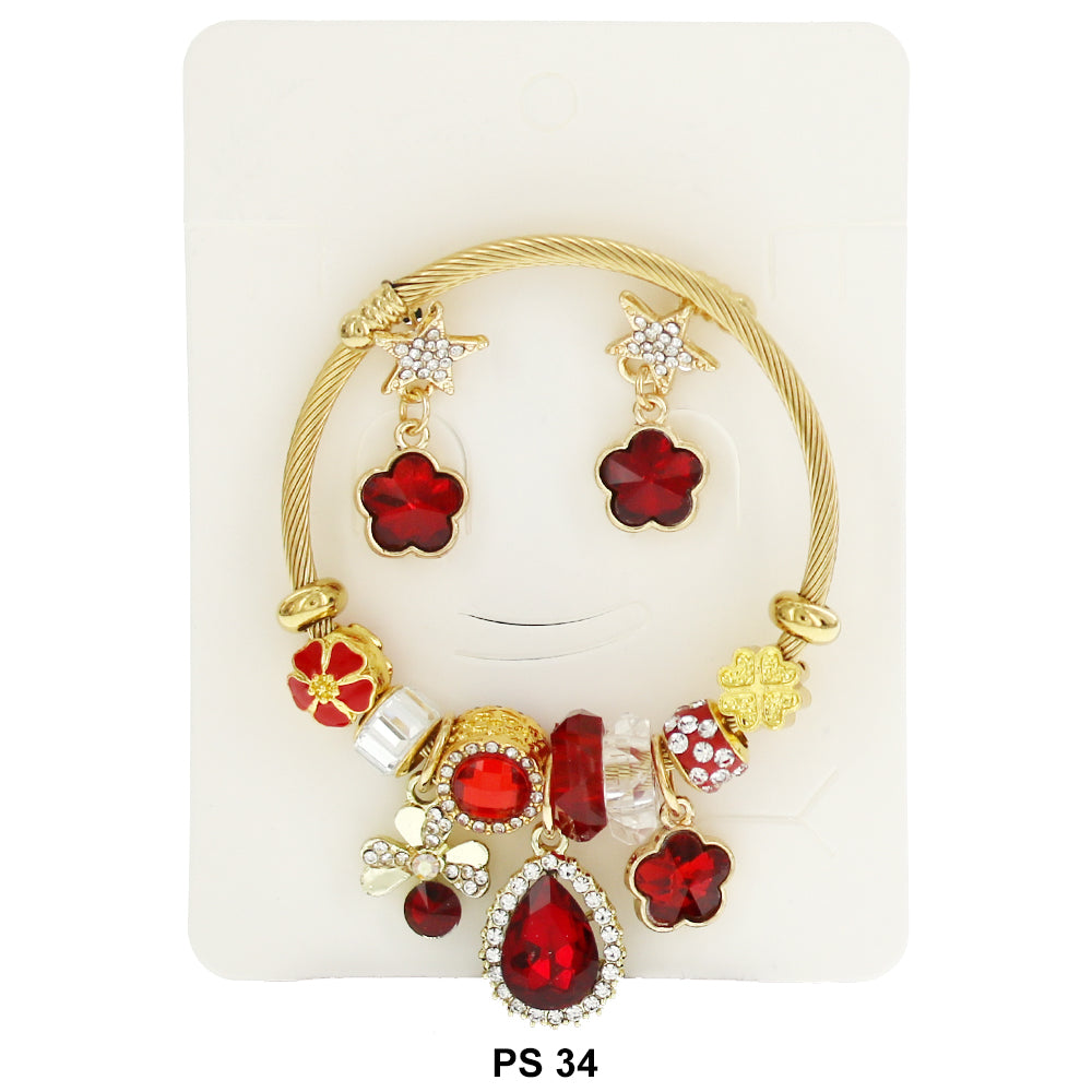 Hanging Charms Bracelet With Stud Earrings PS 34