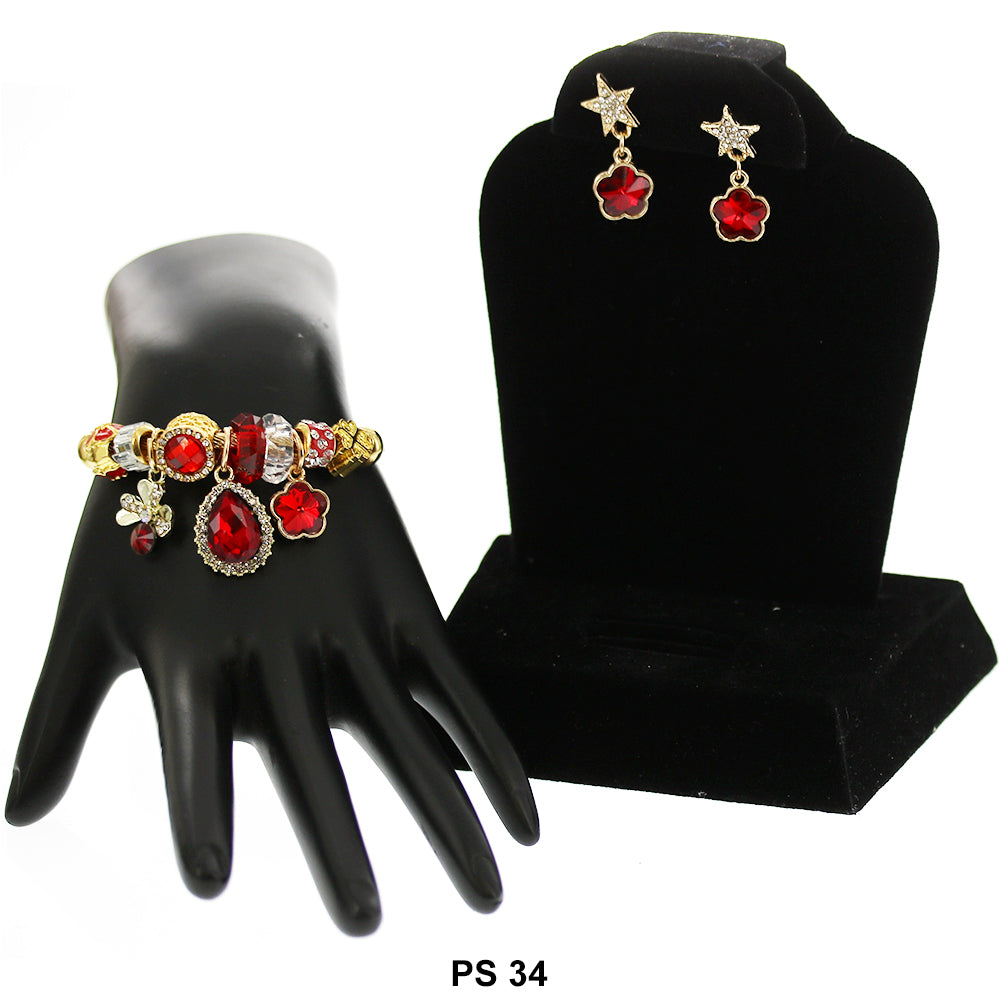 Hanging Charms Bracelet With Stud Earrings PS 34