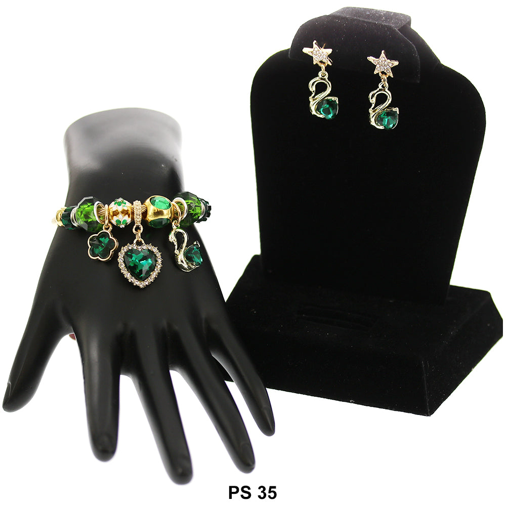 Hanging Charms Bracelet With Stud Earrings PS 35