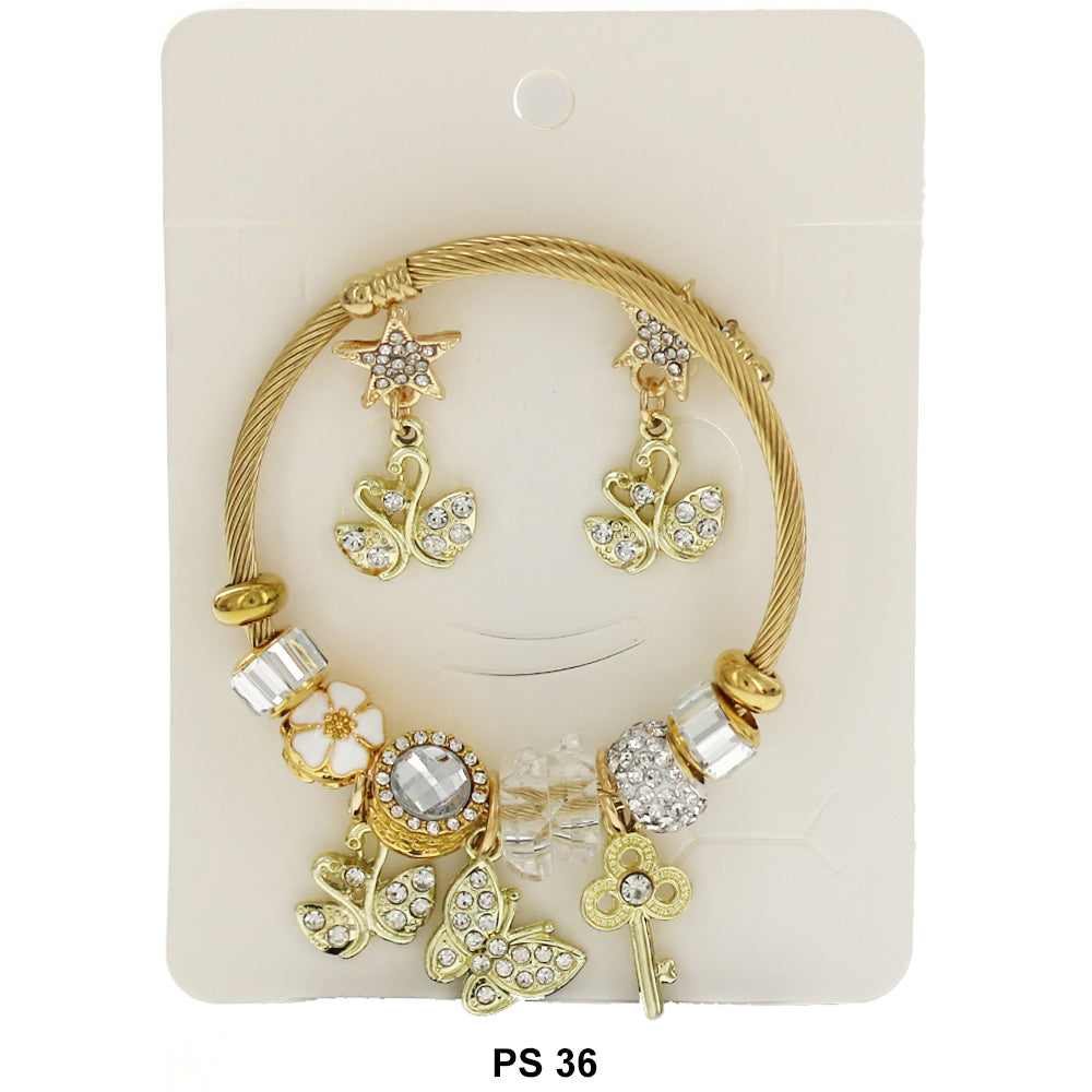 Hanging Charms Bracelet With Stud Earrings PS 36