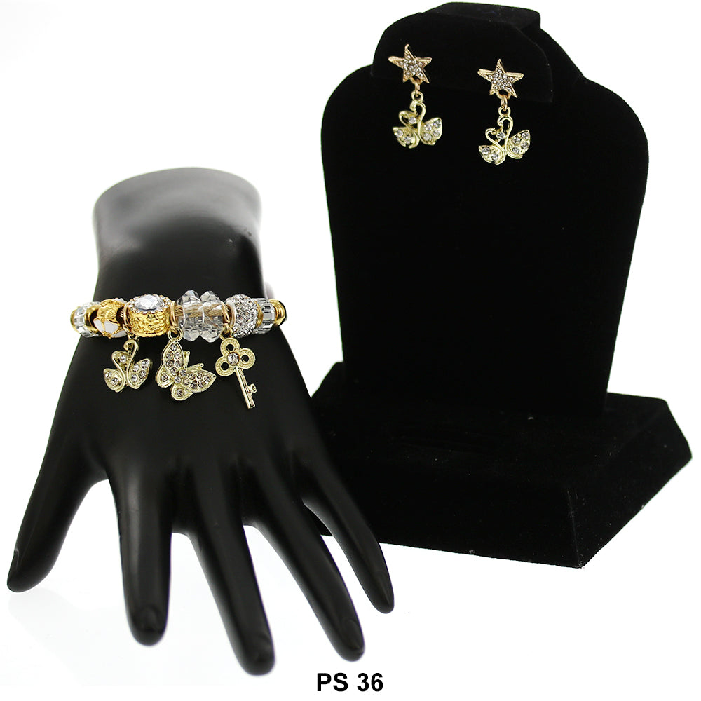 Hanging Charms Bracelet With Stud Earrings PS 36