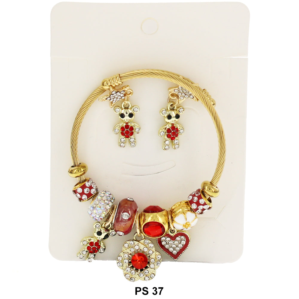 Hanging Charms Bracelet With Stud Earrings PS 37