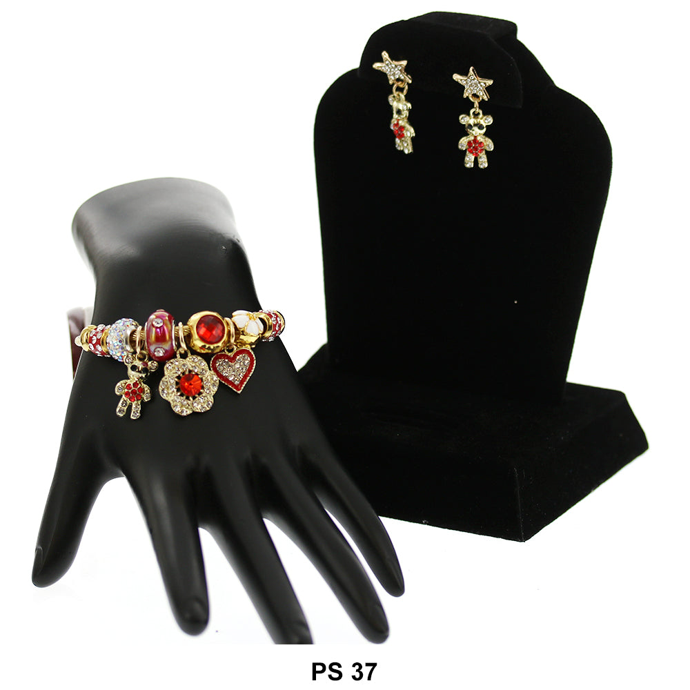 Hanging Charms Bracelet With Stud Earrings PS 37