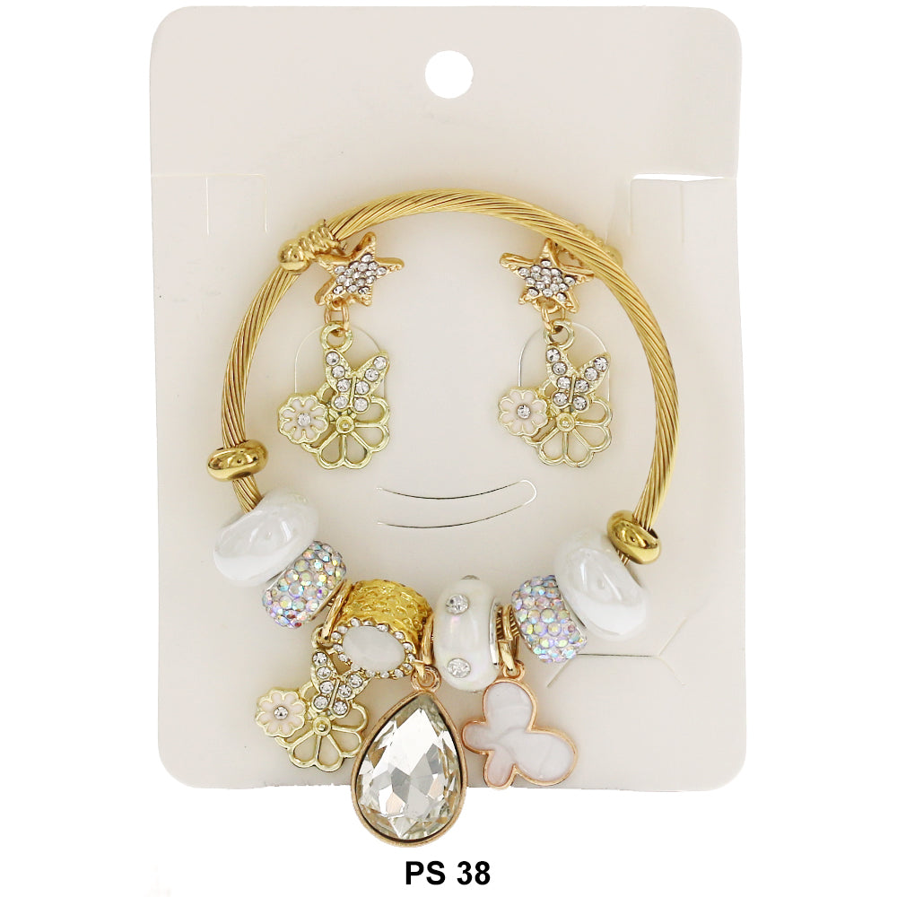 Hanging Charms Bracelet With Stud Earrings PS 38