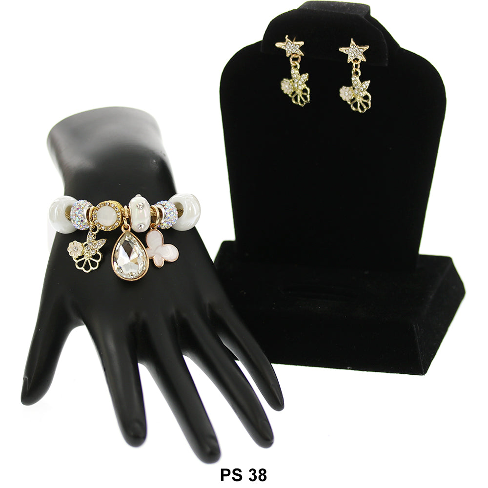 Hanging Charms Bracelet With Stud Earrings PS 38