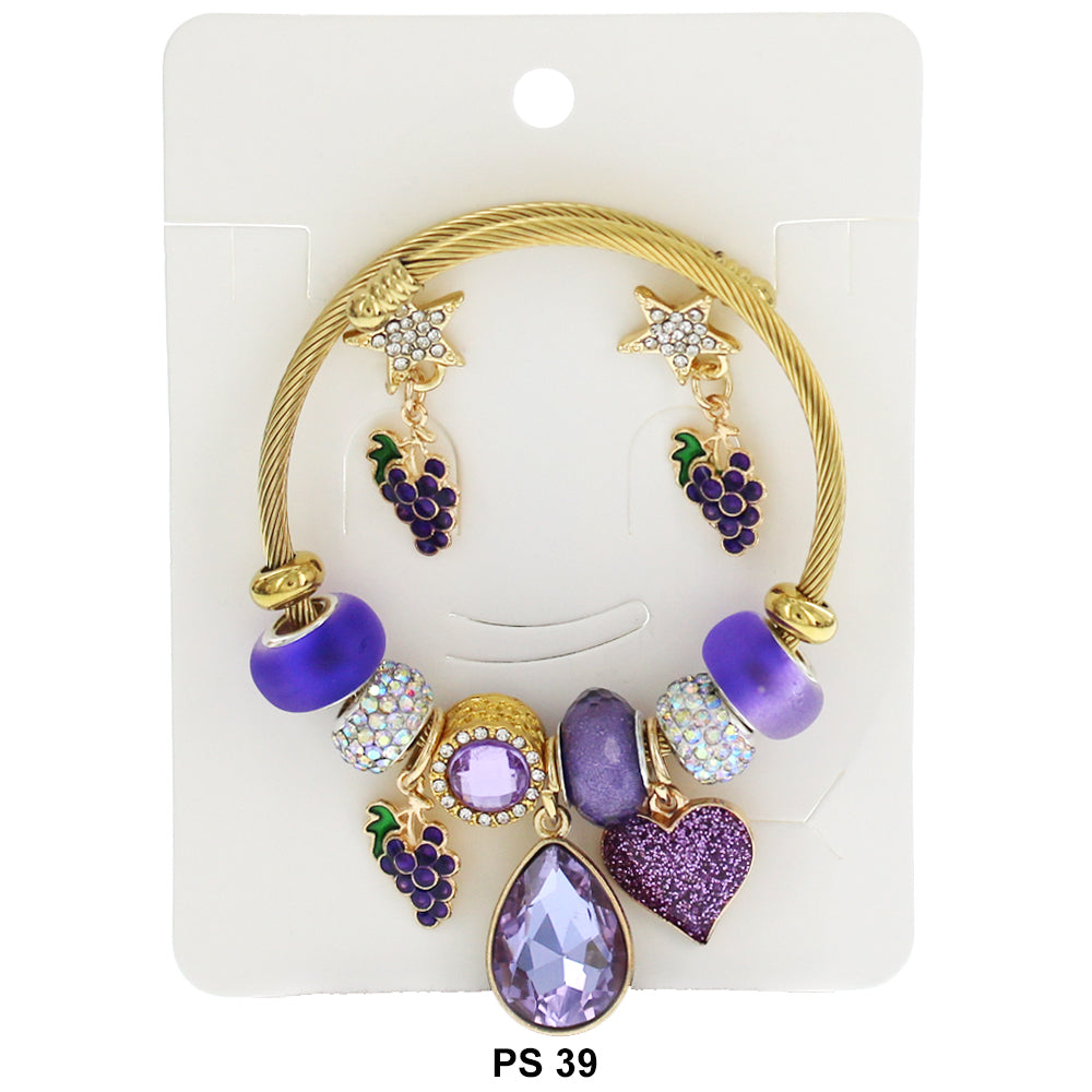 Hanging Charms Bracelet With Stud Earrings PS 39