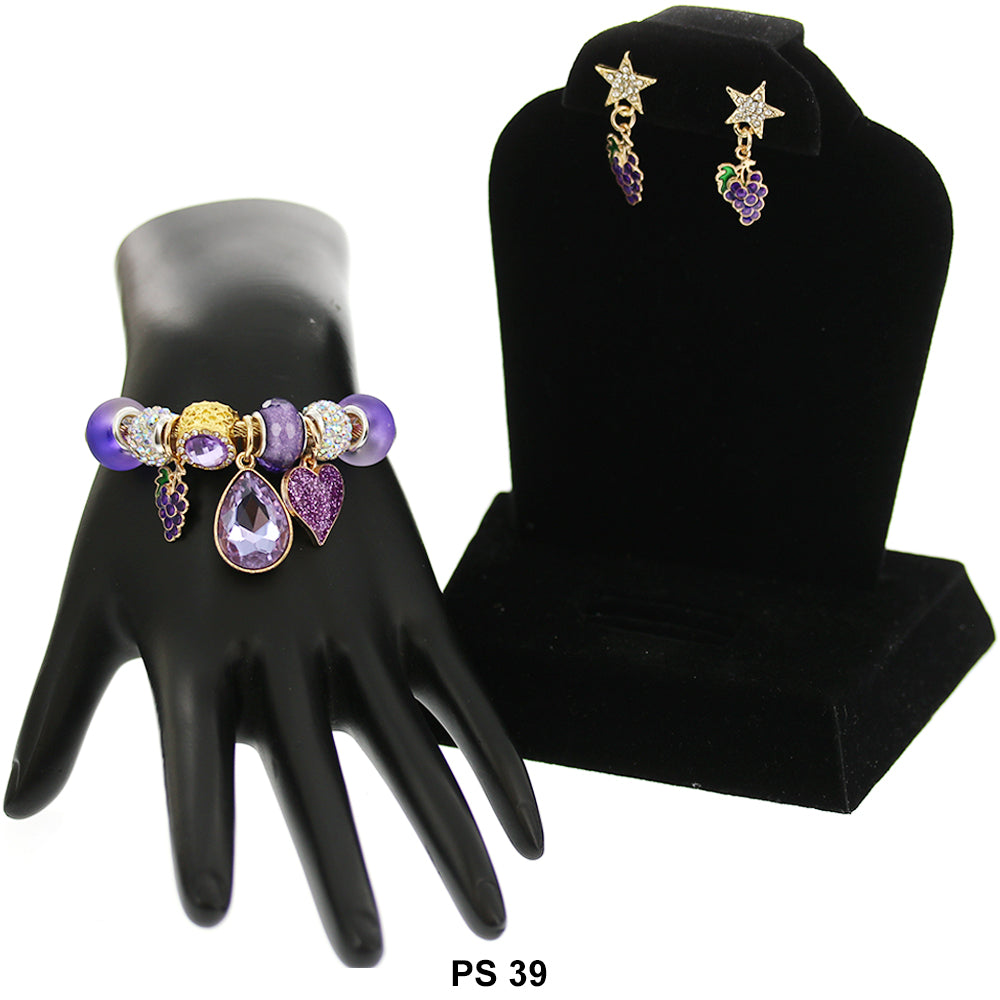 Hanging Charms Bracelet With Stud Earrings PS 39