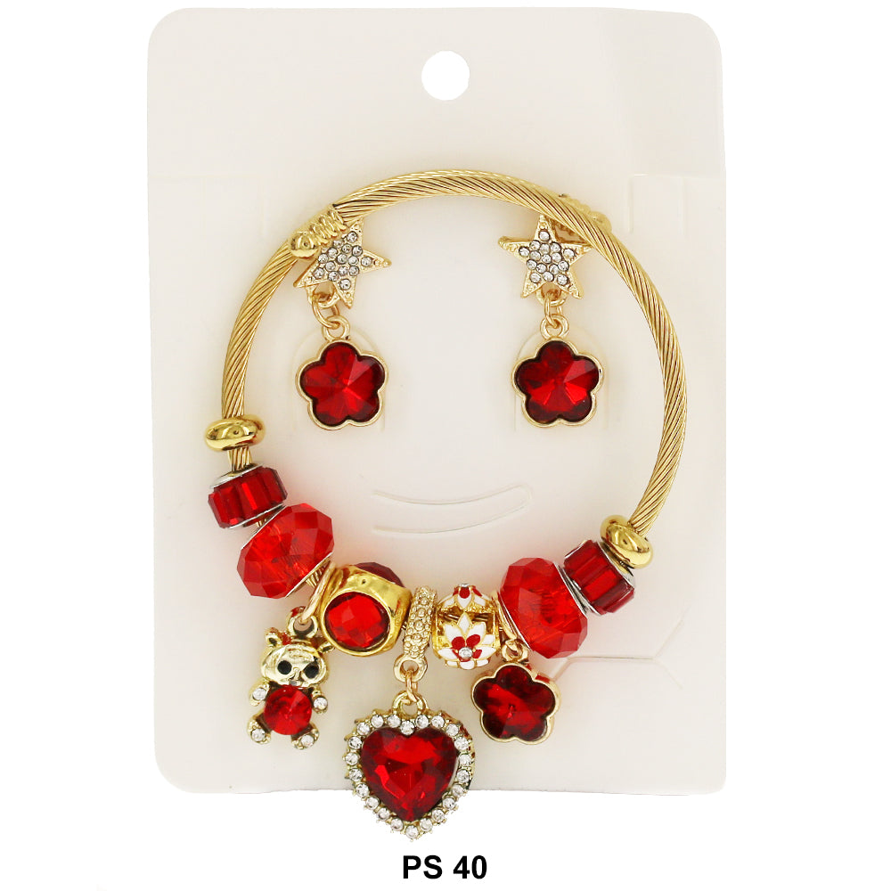 Hanging Charms Bracelet With Stud Earrings PS 40