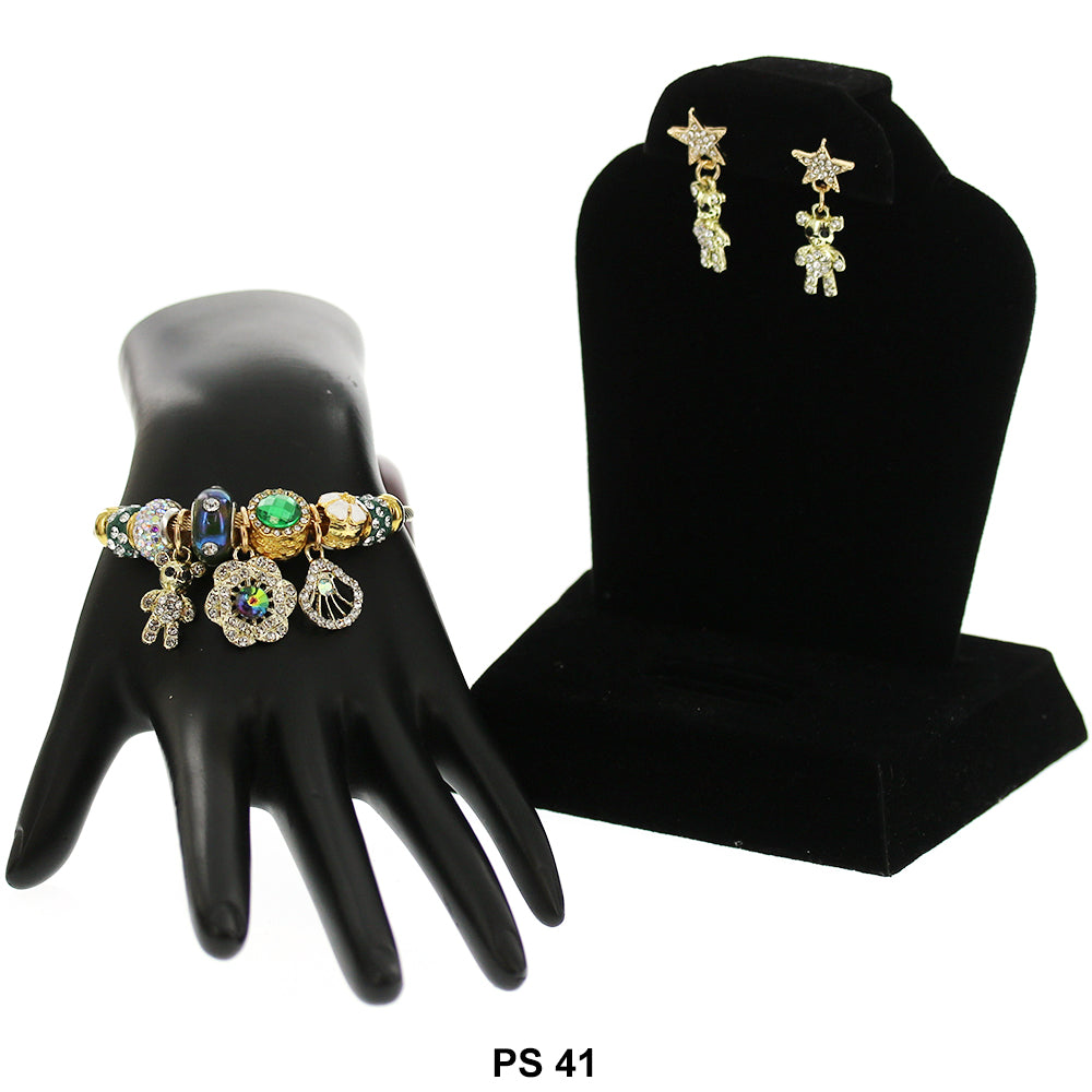 Hanging Charms Bracelet With Stud Earrings PS 41