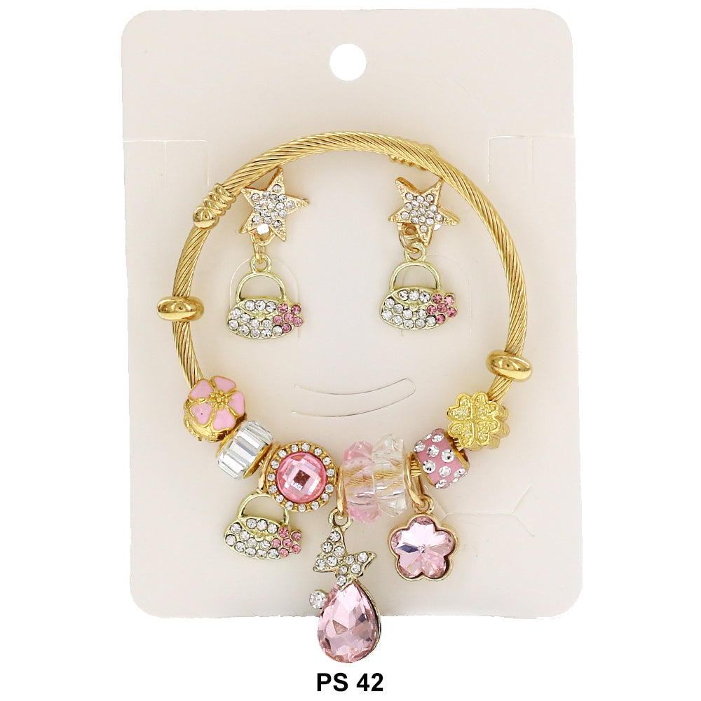 Pulsera Charms Colgantes Con Aretes PS 42