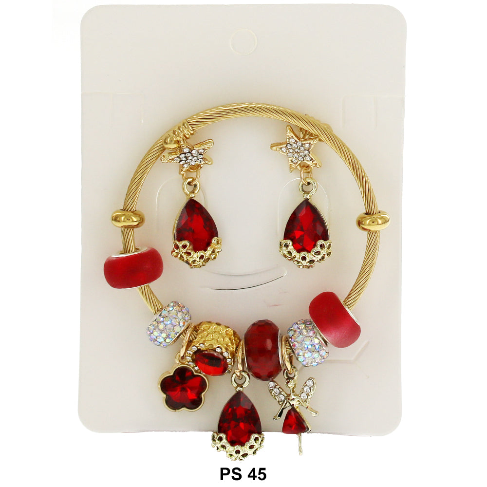 Hanging Charms Bracelet With Stud Earrings PS 45