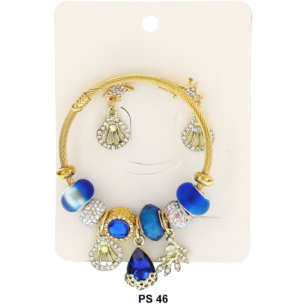 Hanging Charms Bracelet With Stud Earrings PS 46