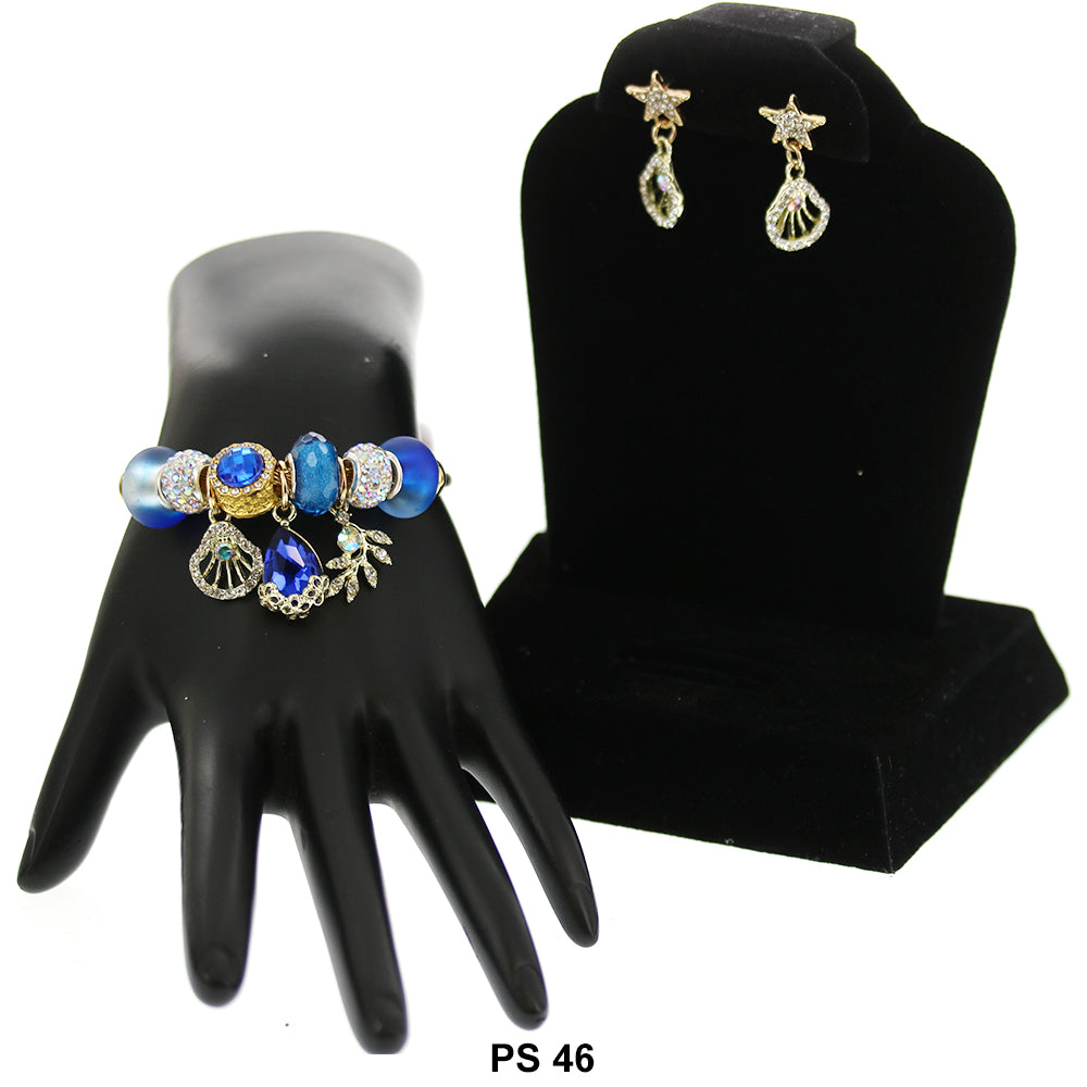 Hanging Charms Bracelet With Stud Earrings PS 46