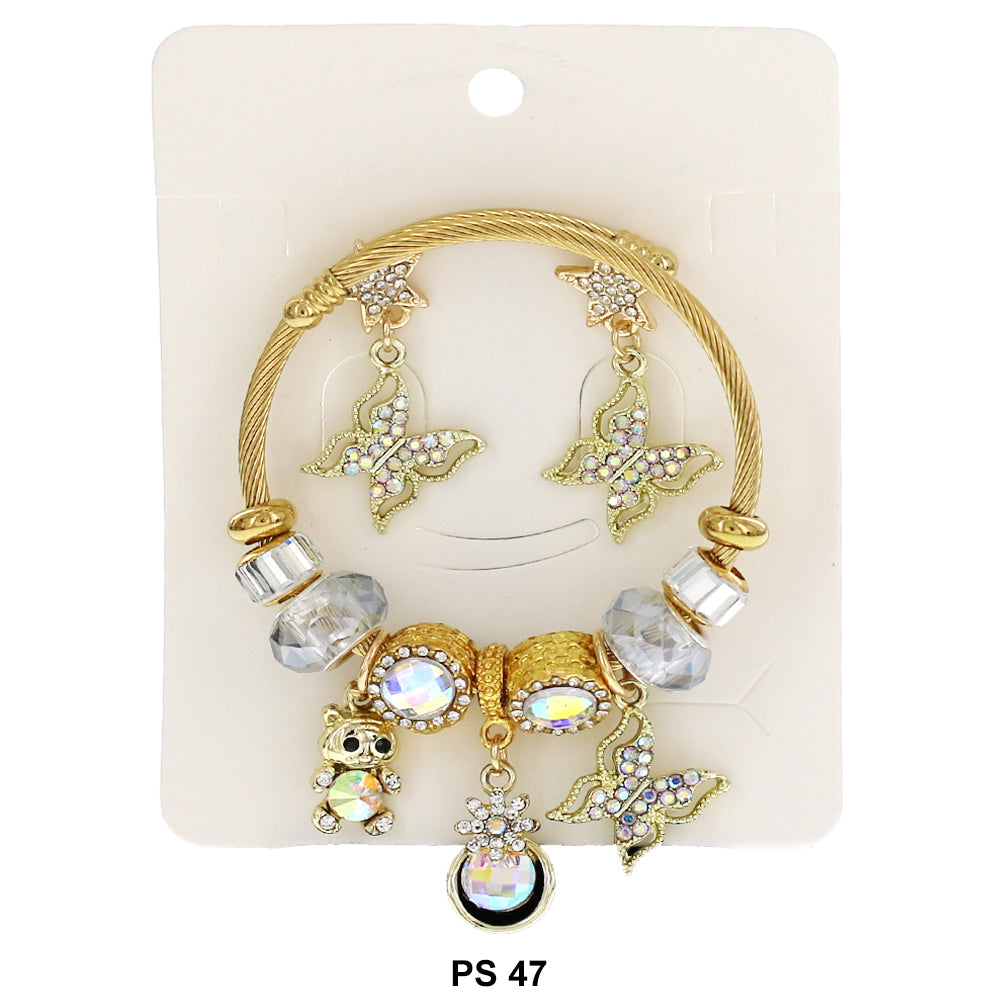 Hanging Charms Bracelet With Stud Earrings PS 47