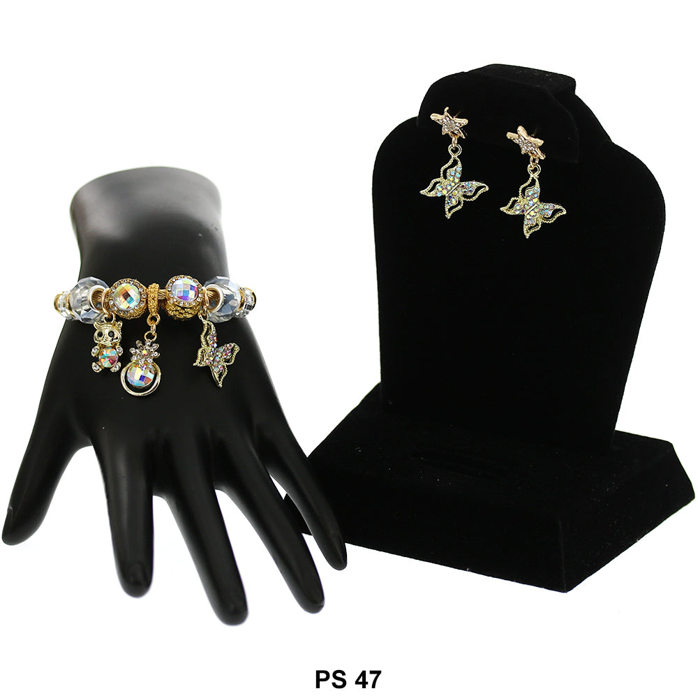 Hanging Charms Bracelet With Stud Earrings PS 47