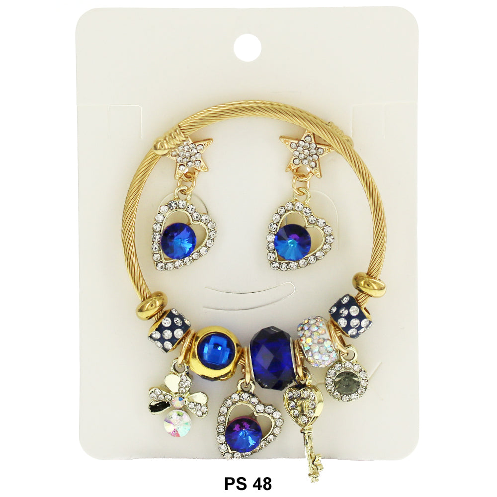 Hanging Charms Bracelet With Stud Earrings PS 48