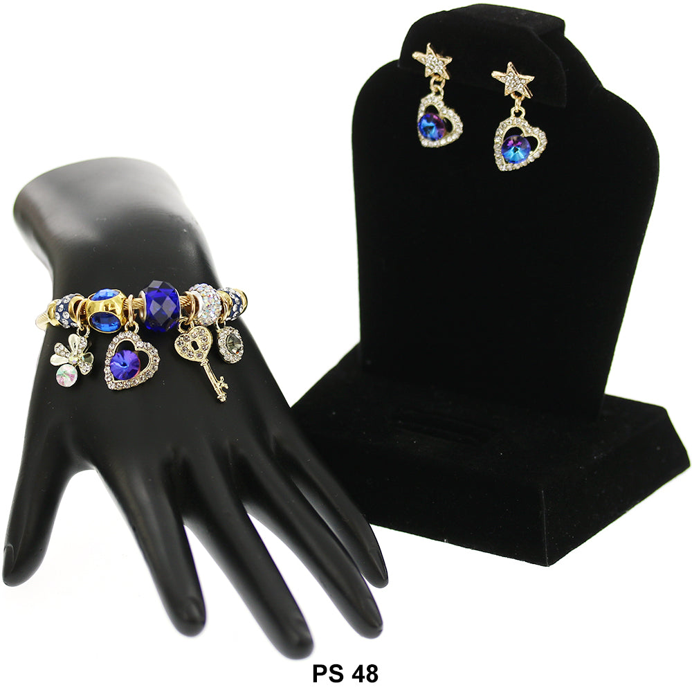 Hanging Charms Bracelet With Stud Earrings PS 48