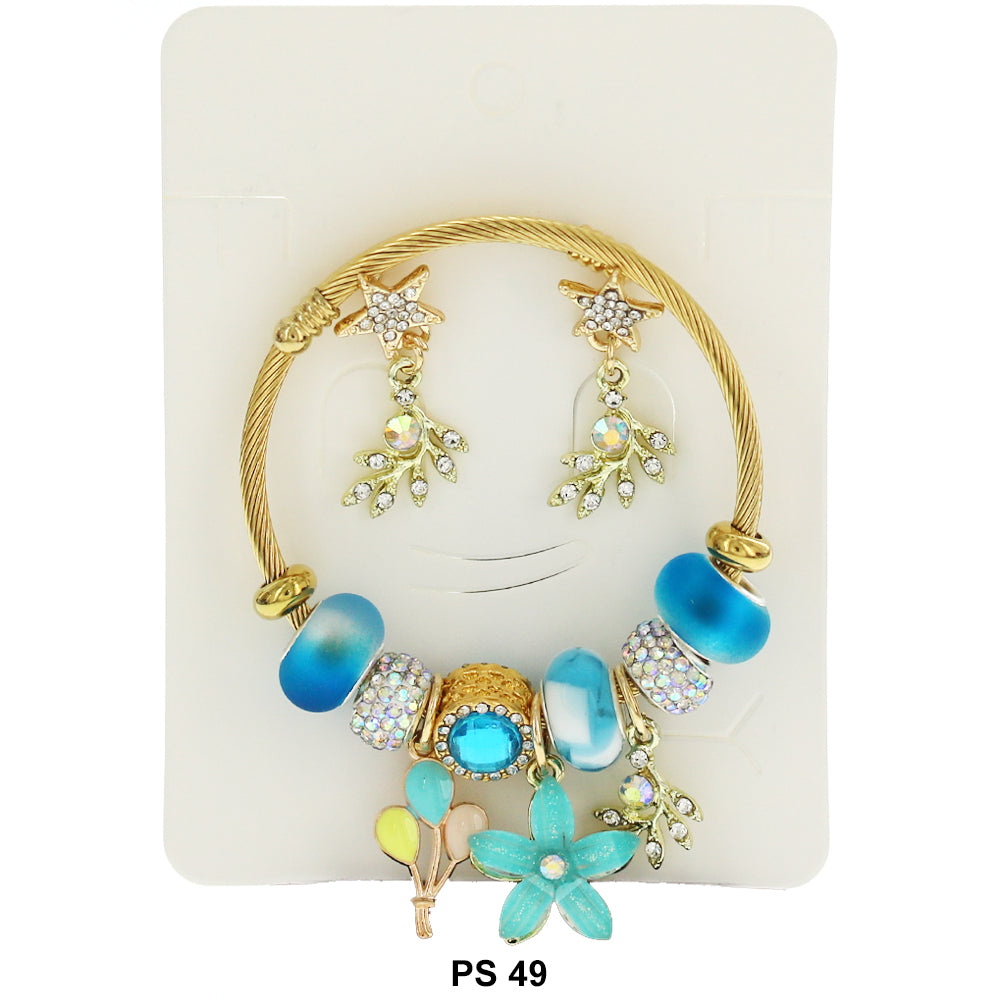 Hanging Charms Bracelet With Stud Earrings PS 49