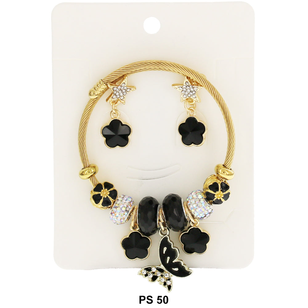 Hanging Charms Bracelet With Stud Earrings PS 50