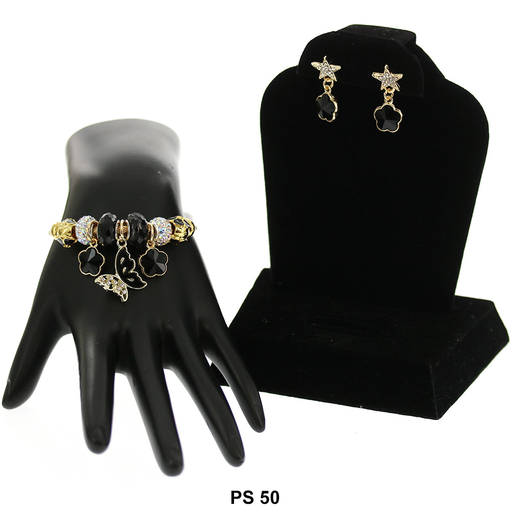 Hanging Charms Bracelet With Stud Earrings PS 50