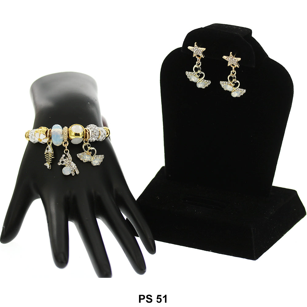 Hanging Charms Bracelet With Stud Earrings PS 51