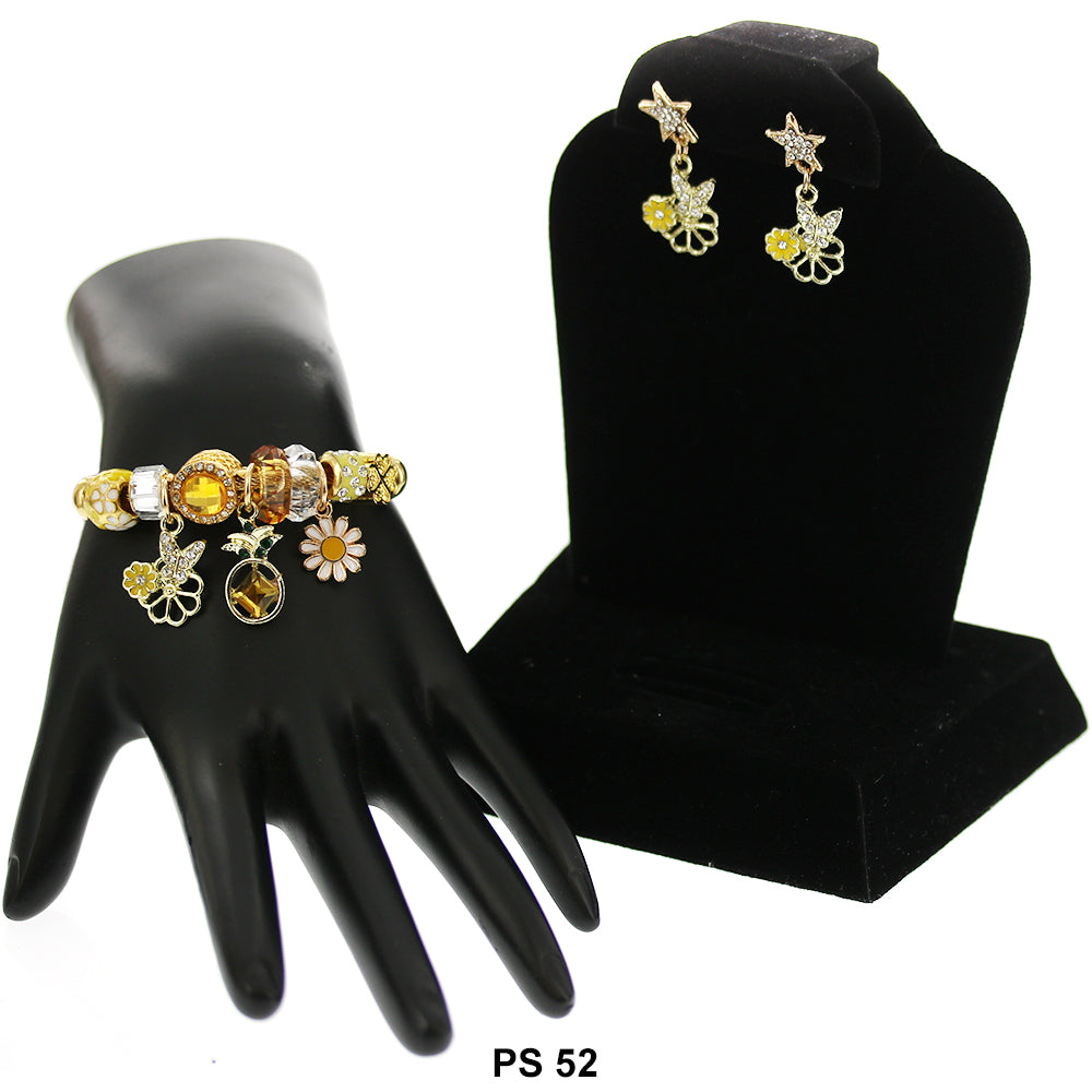 Hanging Charms Bracelet With Stud Earrings PS 52