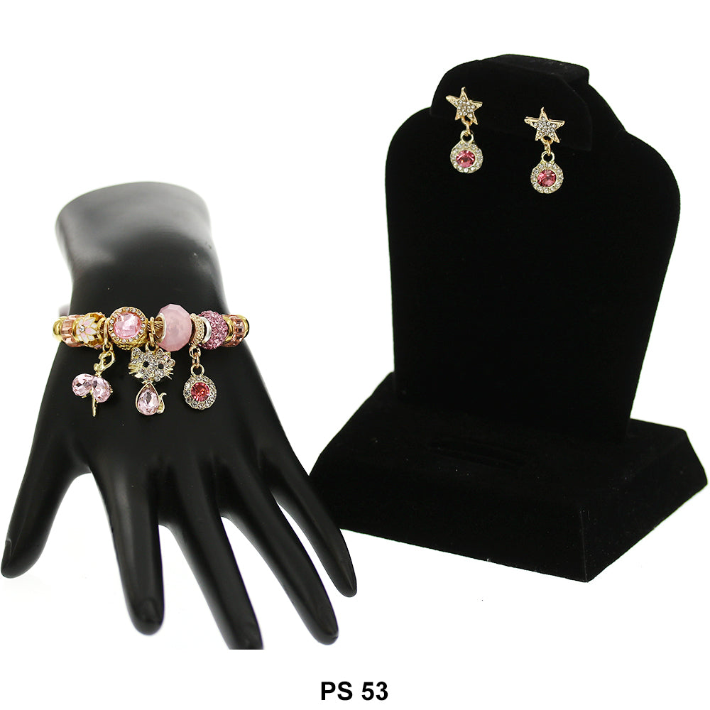 Hanging Charms Bracelet With Stud Earrings PS 53