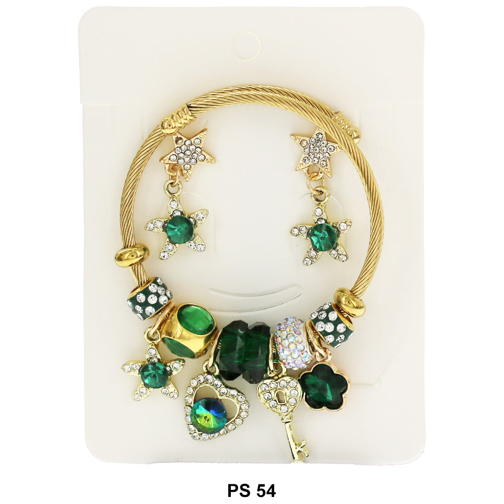 Hanging Charms Bracelet With Stud Earrings PS 54