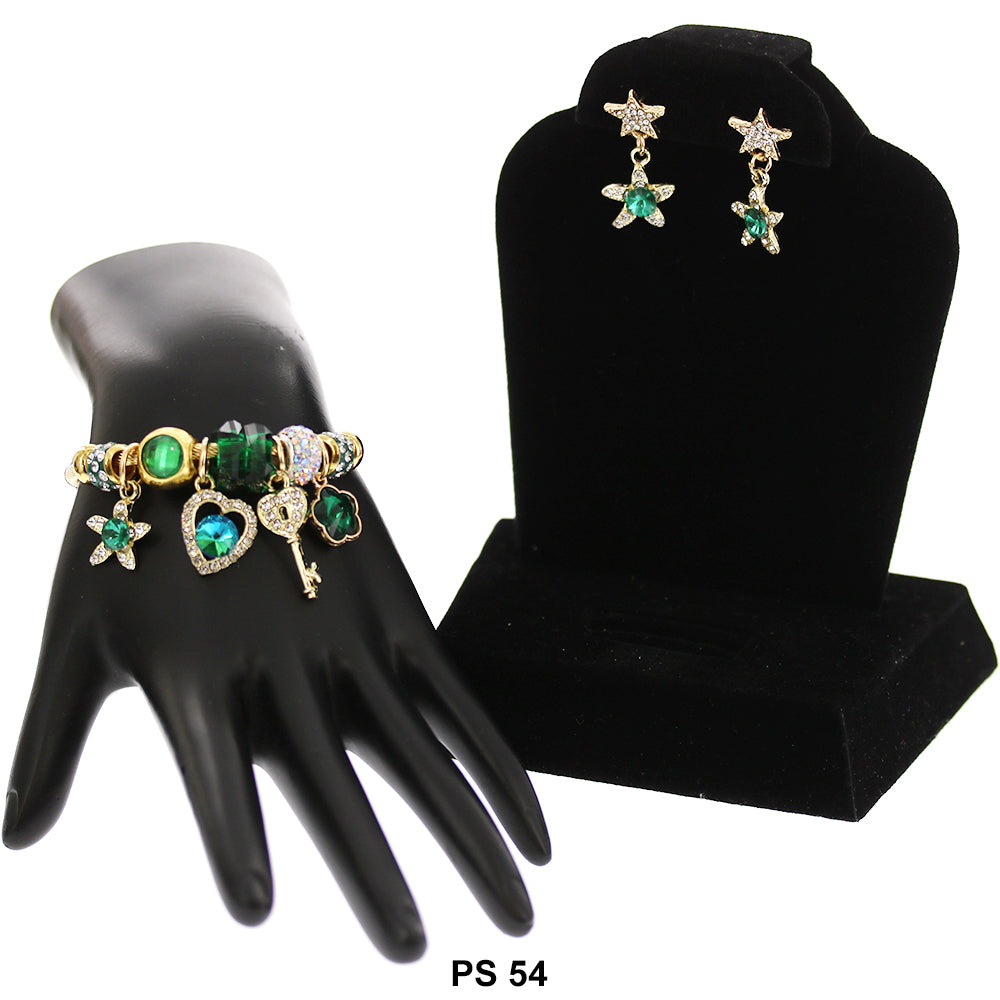 Hanging Charms Bracelet With Stud Earrings PS 54