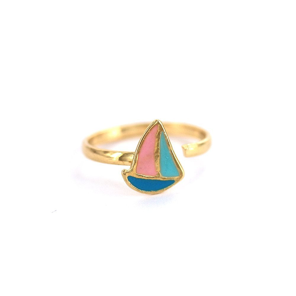 Anillo Ajustable Niño Barco Chapado en Oro R0002