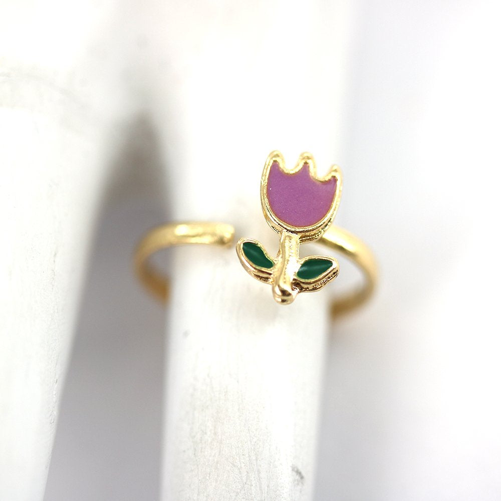 Anillo Ajustable Niño Flor Violetti Chapado en Oro R0003