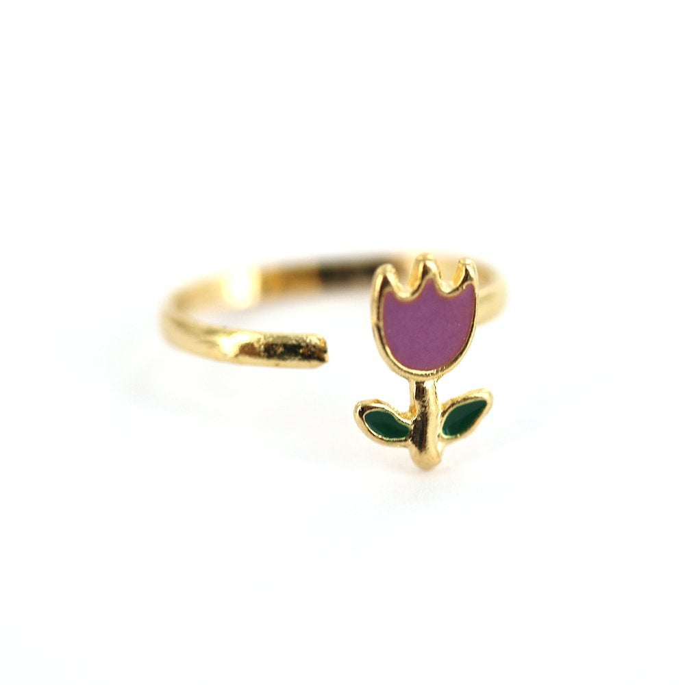 Anillo Ajustable Niño Flor Violetti Chapado en Oro R0003