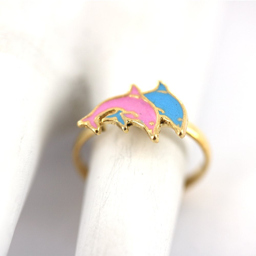 Anillo ajustable Dolphin Kid chapado en oro R0009