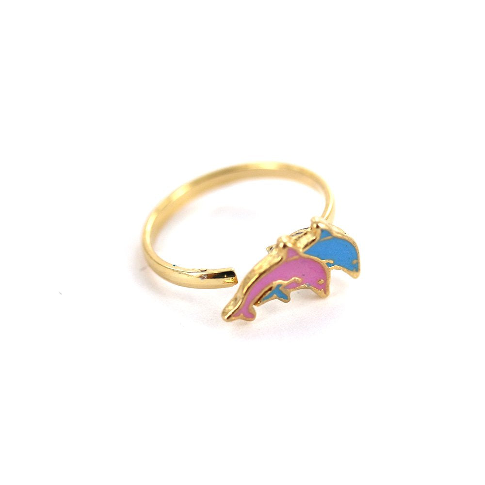 Anillo ajustable Dolphin Kid chapado en oro R0009