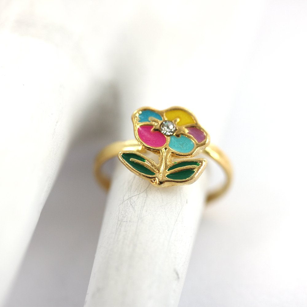 Gold Plated Flower Kid Adjustable Ring R0012