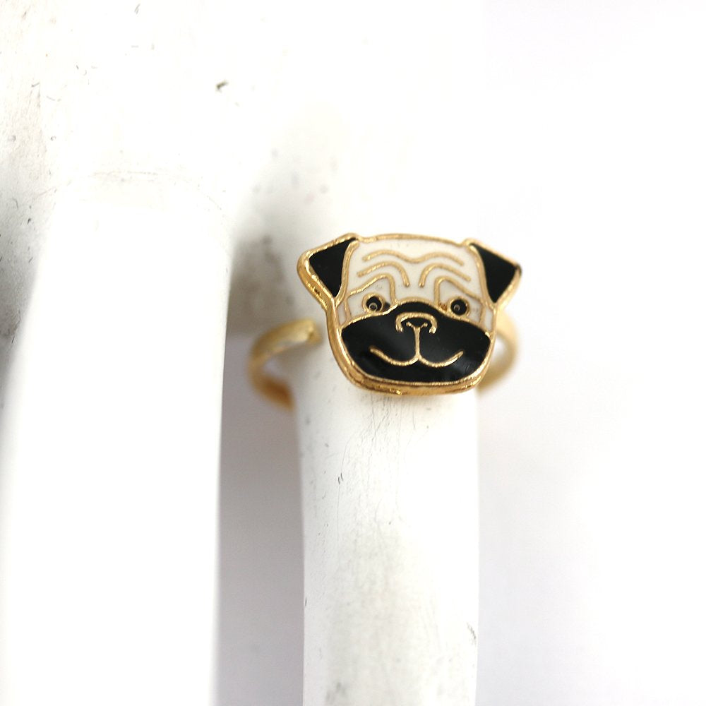 Anillo Ajustable Niño Pug Chapado en Oro R0017