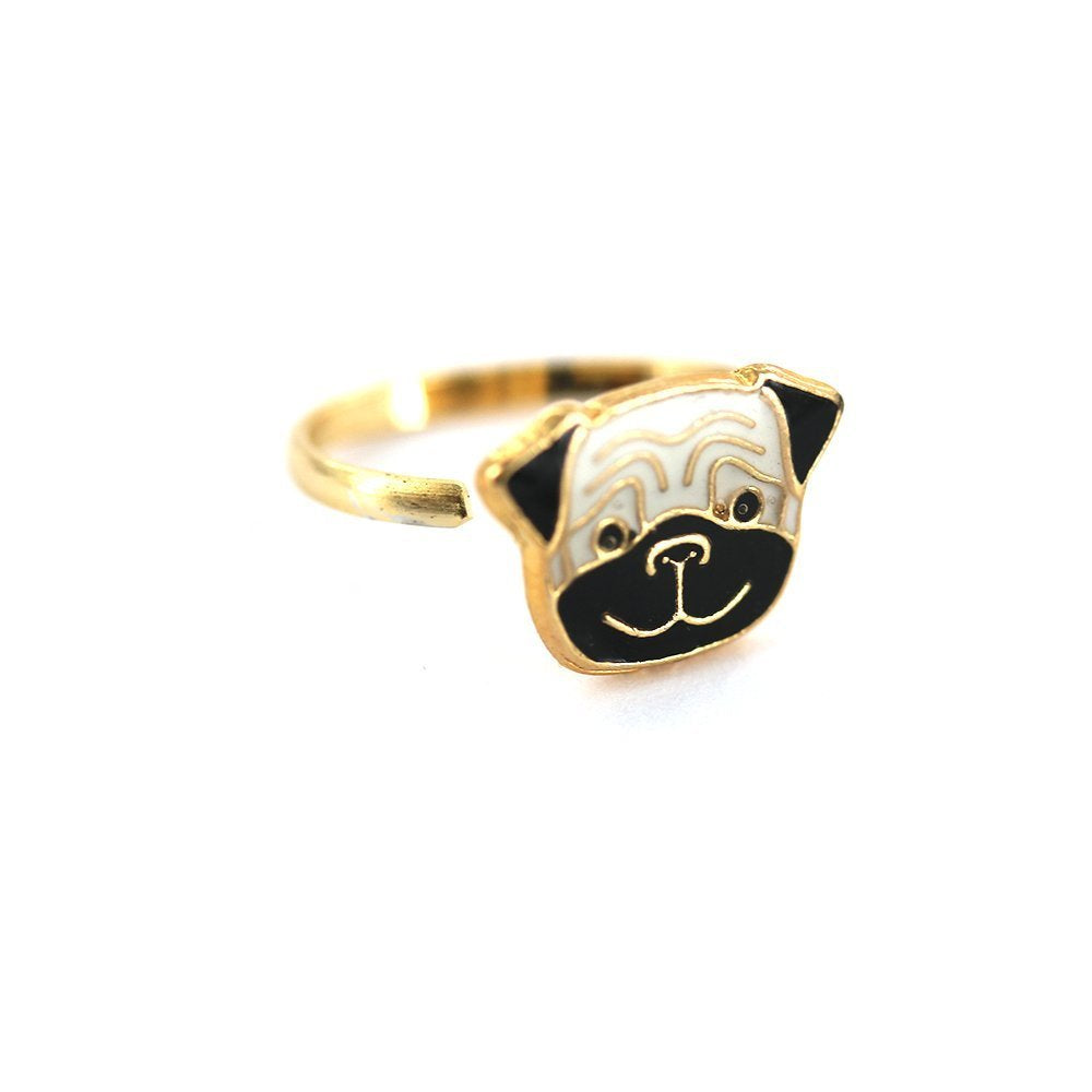 Anillo Ajustable Niño Pug Chapado en Oro R0017