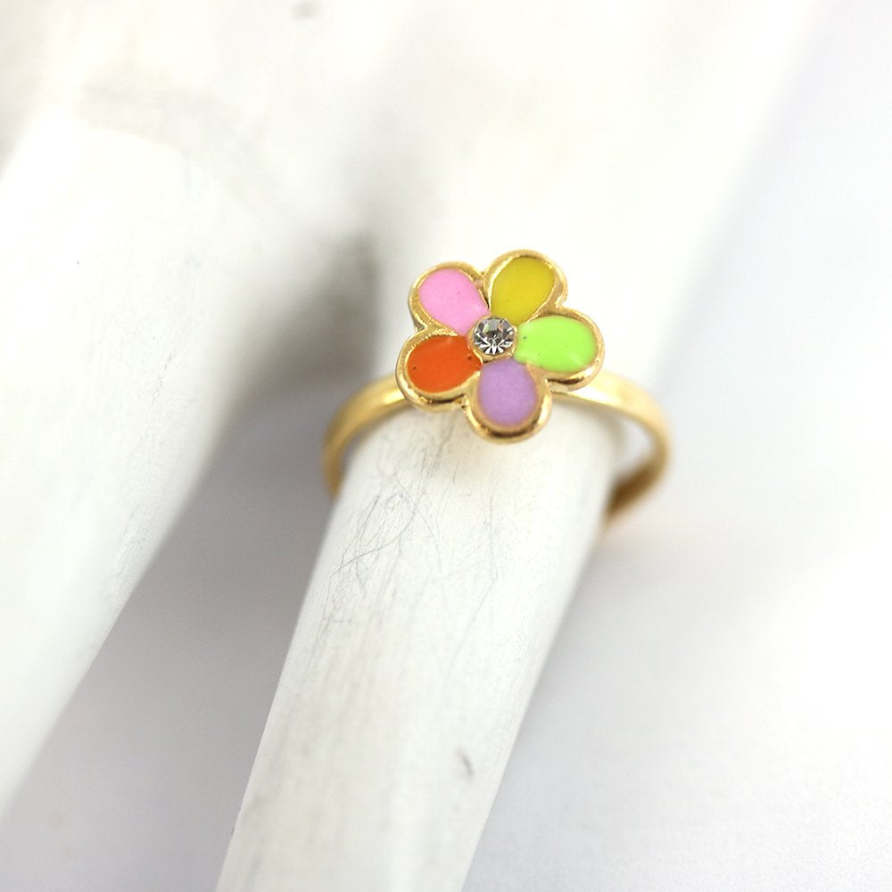 Anillo Ajustable Niño Flor Chapado en Oro R0018