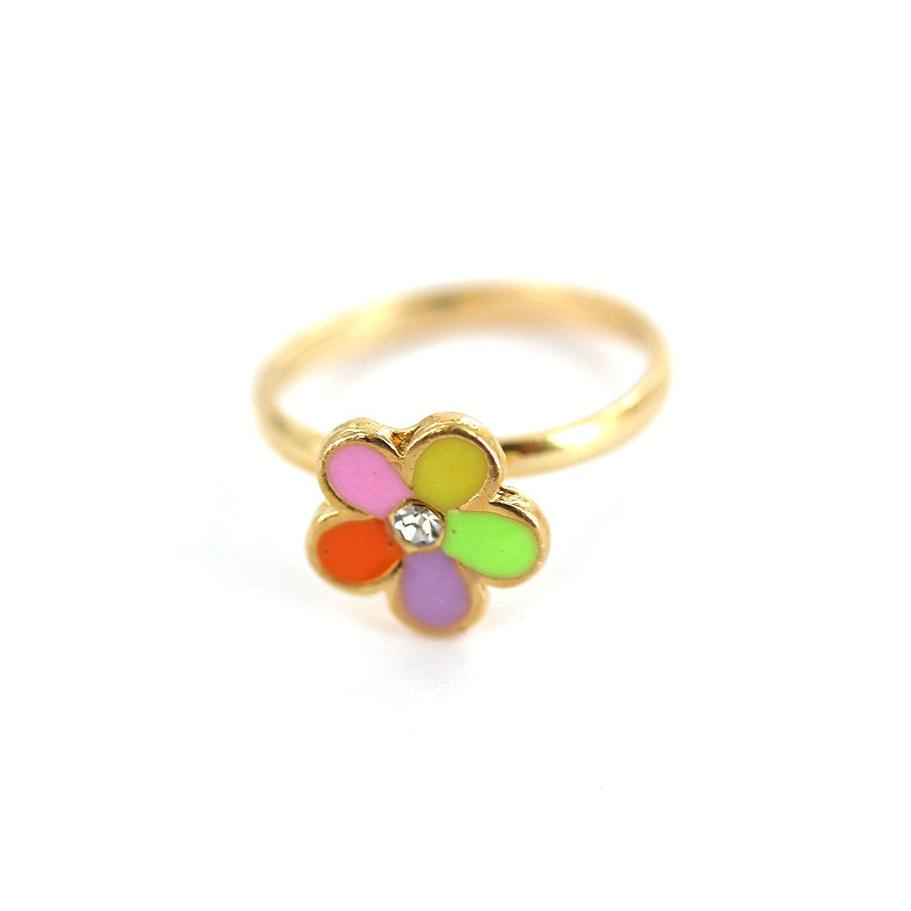 Anillo Ajustable Niño Flor Chapado en Oro R0018