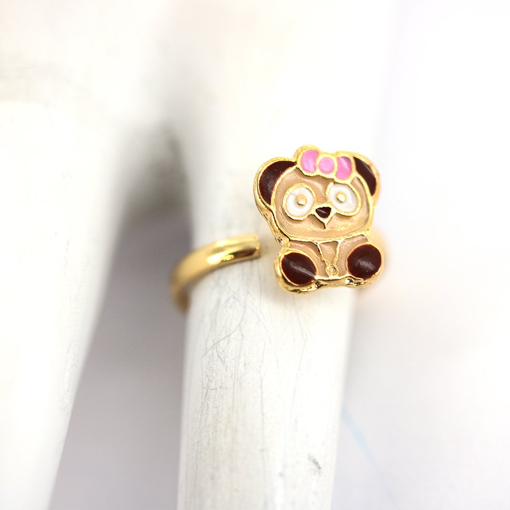 Anillo Ajustable Niño Oso Baño Oro R0023